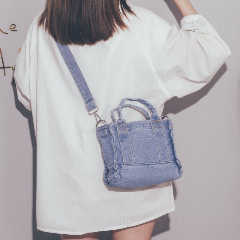 Túi xách đeo vai bằng vải bạt denim phong cách Hàn Quốc thời kiểu dáng trang cho nữ
