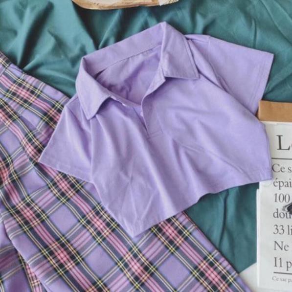 NEW CH Áo PLO CROPTOP TRƠN TT12