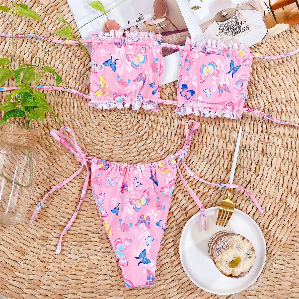 BUTTERFLY Bikini In Hình Bướm Màu Hồng / Trắng | BigBuy360 - bigbuy360.vn