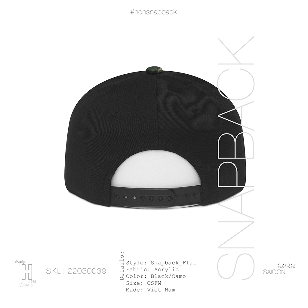 Mũ snapback thời trang nam cao cấp logo tròn màu đen camo hàng chất lượng tiêu chuẩn xuất khẩu khóa gài bấm free size