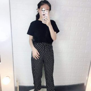 Set áo trơn quần chấm bi nơ ống_HS7729