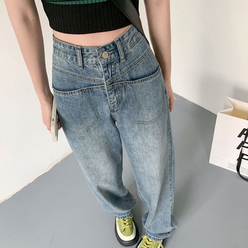 ☇Quần Jean Nữ Ống Rộng Lưng Cao Phong Cách Retro Mẫu Mới 2022 Thời Trang Mùa Hè