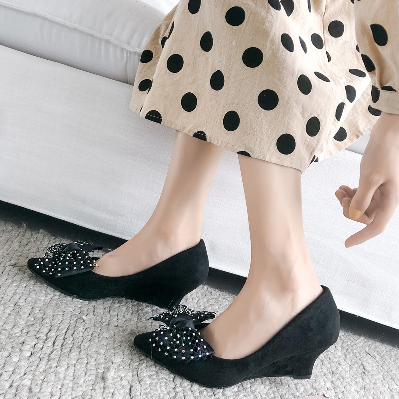 Giày công sở đế xuồng nơ đá size 33/40 cao 5cm và 8cm 130520