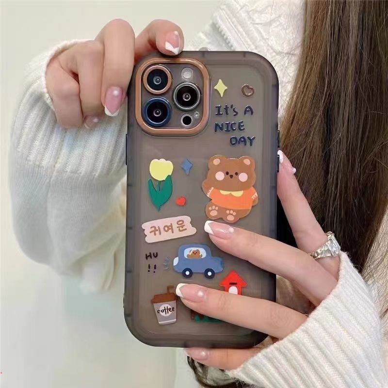 Ốp Điện Thoại Silicon Mềm Họa Tiết Gấu Và Hoa Dễ Thương Dành Cho IPhone 13 12 11 Pro Max XR X XS Max 7 8 Plus