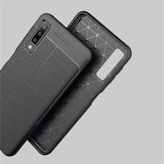 Ốp lưng Samsung Galaxy A7 2018/ A750 vân giả da Auto Focus ( Đen )