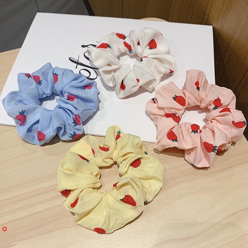 Dây buộc tóc, cột tóc vải scrunchies quả dâu siêu đẹp KIFLI