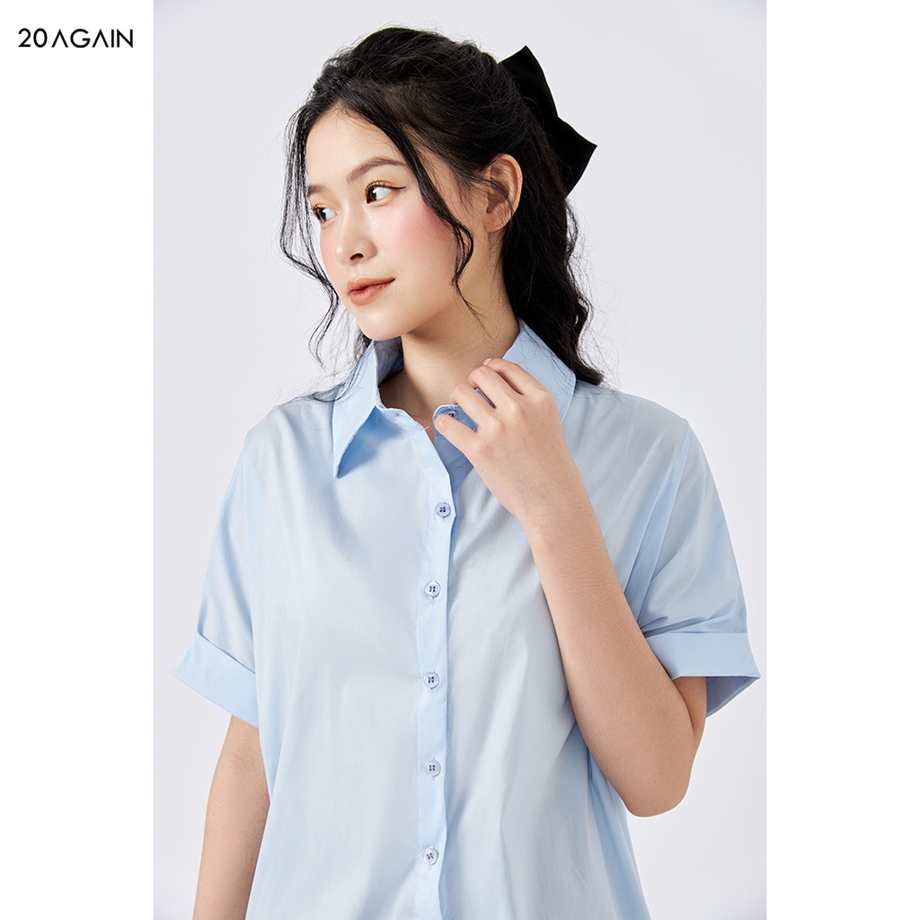 Áo sơ mi nữ công sở 20AGAIN áo sơ mi ngắn tay form rộng chất liệu thô mềm ASW1133