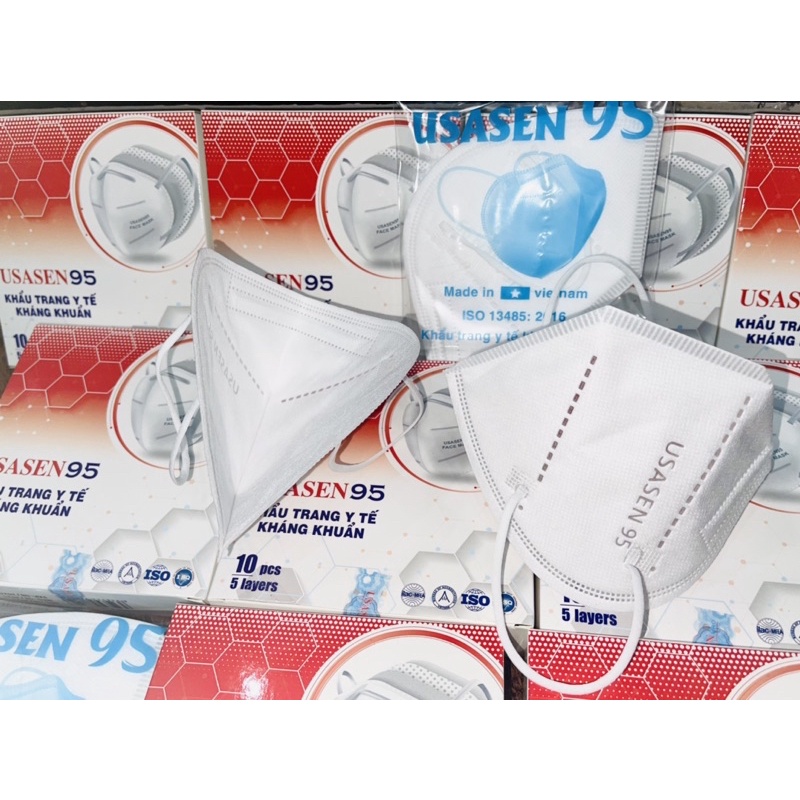 [Hộp 10 cái] Khẩu Trang N95 5 Lớp Không Van USASEN 95 Lọc Bụi Siêu Mịn, Kháng Khuẩn