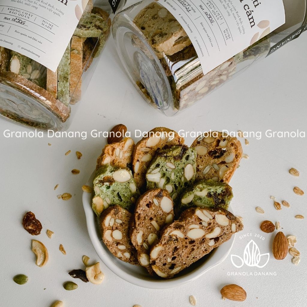 Biscotti , Bánh ngũ cốc ăn kiêng từ bột mỳ nguyên cám , Không đường , Mix 3 vị: chocolate, nguyên cám, matcha , 250gr | BigBuy360 - bigbuy360.vn