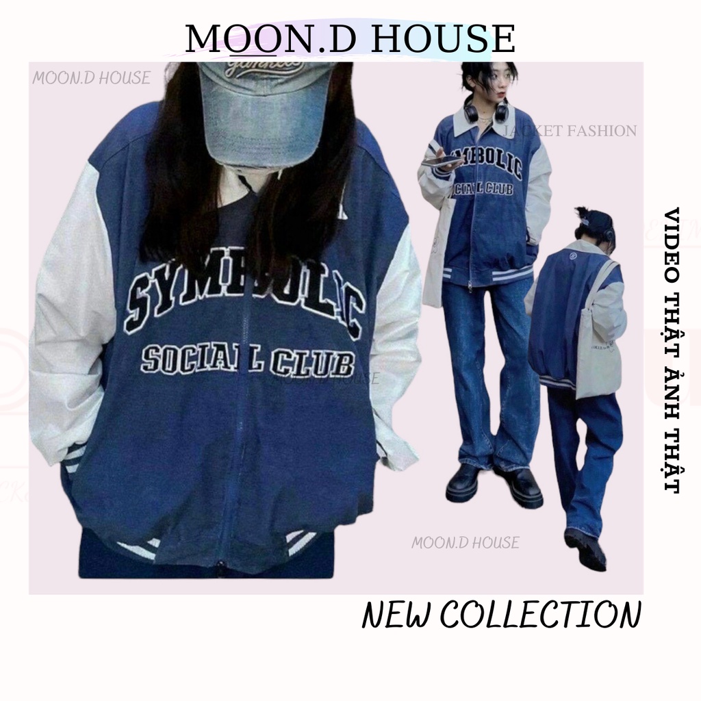Áo Khoác VARSITY BOMBER SYMBOLIC Cổ Bẻ Khóa Kéo Chất Liệu Nhung Tăm 2 Lớp (MOOND HOUSE)