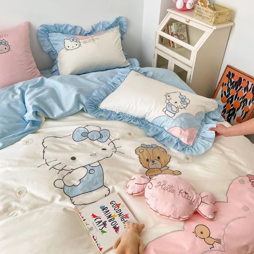 Chăn ga gối bé gái lụa màu hồng mềm mại thoáng mát