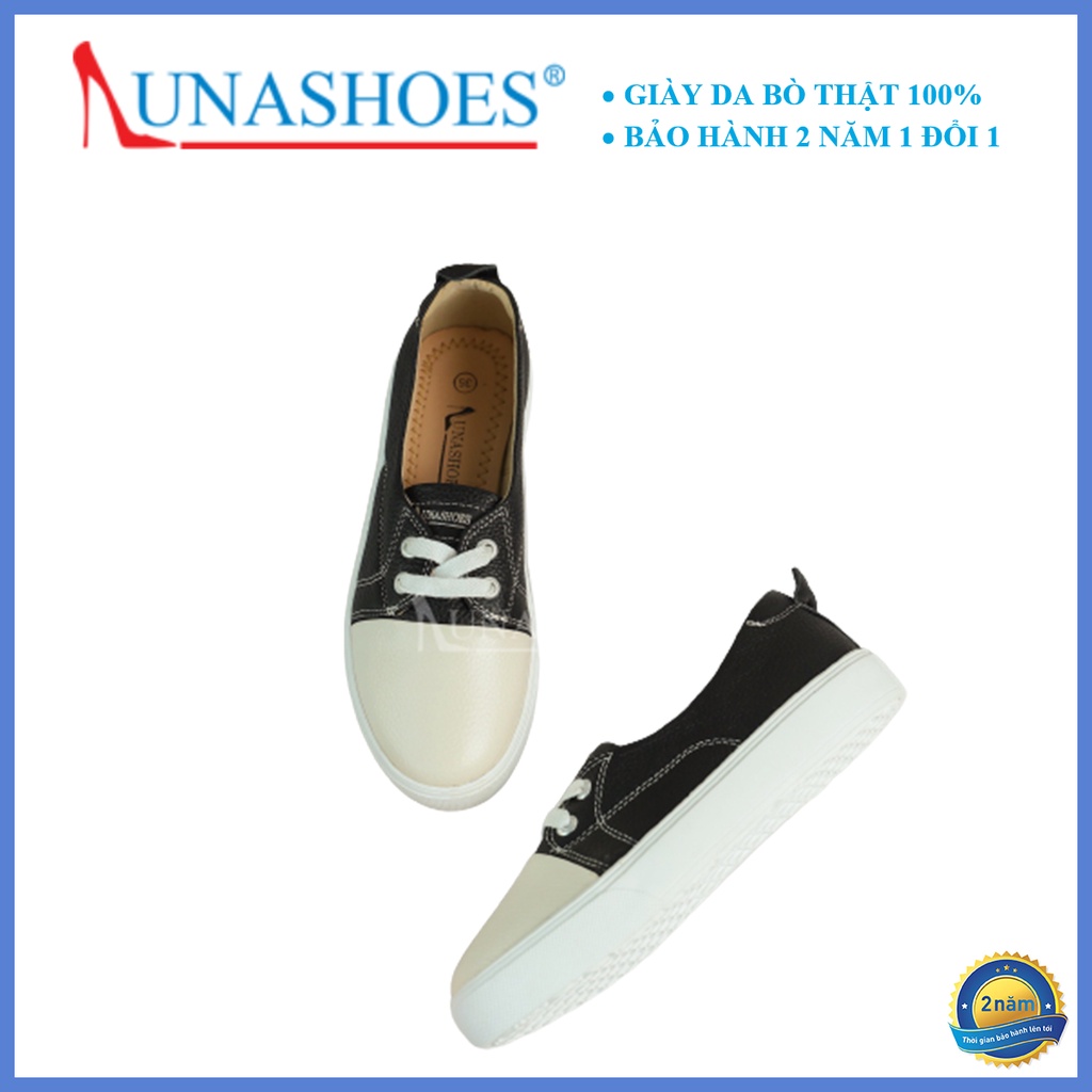 Giày slip on nữ da bò mềm êm chân LUNASHOES (702) giầy trung niên cho mẹ đế cao su cao 2 phân cực đẹp hàng sẵn full box