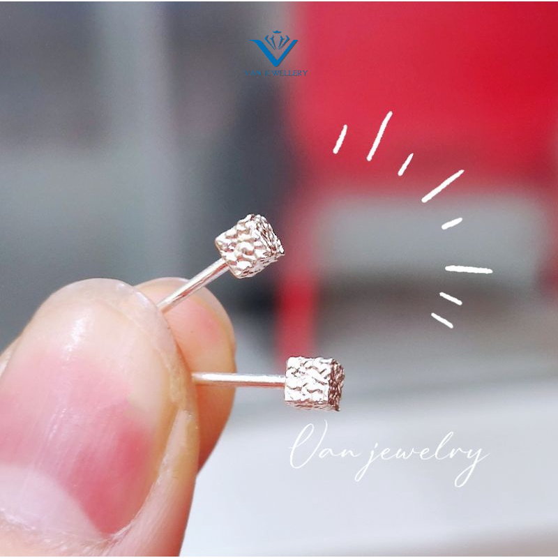 Bông tai bạc Bông nụ vuông khối lập phương Van jewelry V10190