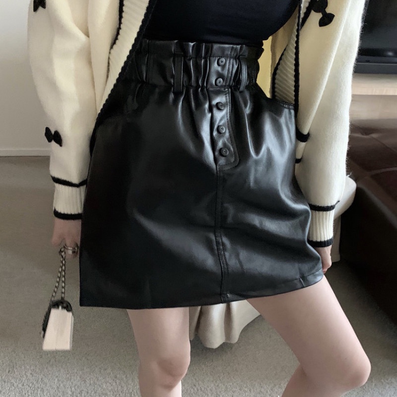 Chân Váy Da PU Lưng Cao Thiết Kế Hợp Thời Trang