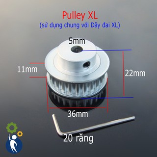 Pulley XL Trục 5mm - 20 Răng, dùng dây đai XL