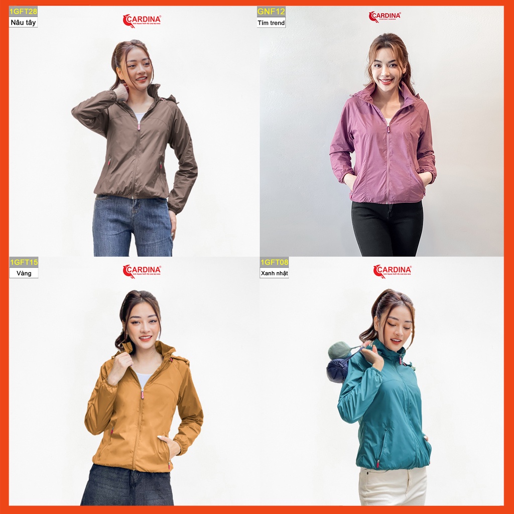 Áo gió nữ CARDINA chất gió trơn 2 lớp lót lưới cao cấp cản gió cản bụi chống nước 1GFT.