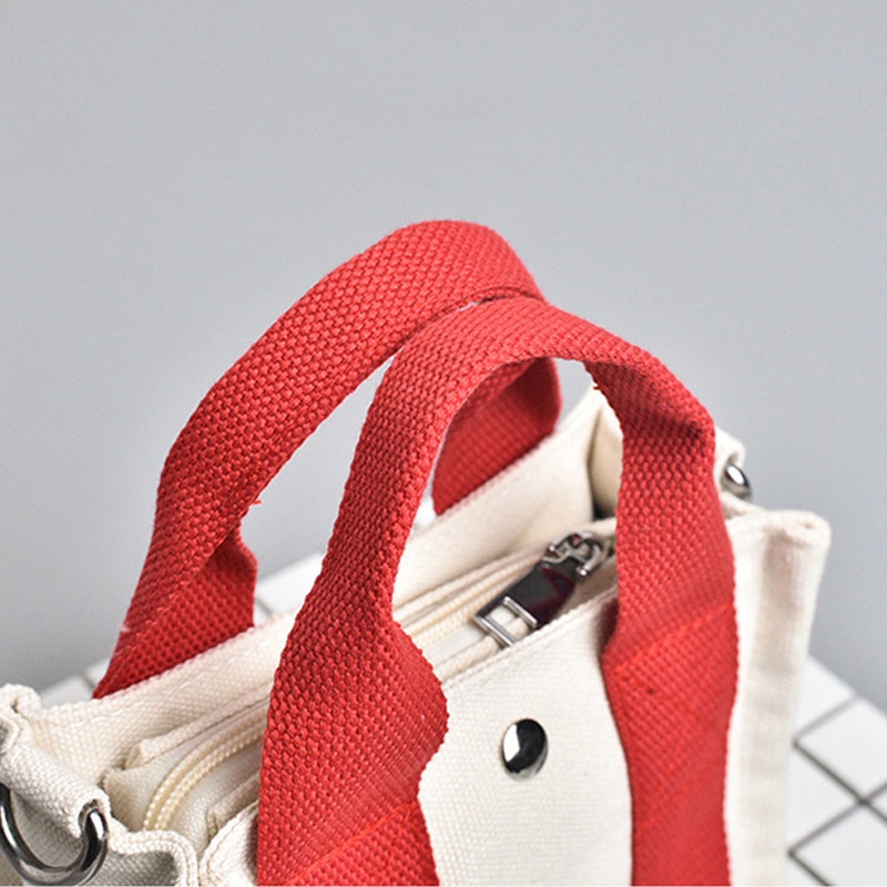 Túi Đeo Chéo Vải Canvas Hình Vuông Hai Chức Năng Màu Sắc Tương Phản Thời Trang Xuân Hè 2022 Phong Cách Hàn Quốc Cho Nữ