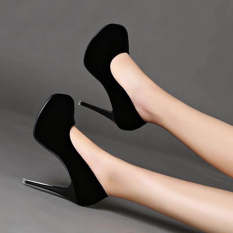 Giày Cao Gót 12cm / 10cm Da Lộn Mũi Tròn Chống Thấm Nước Thời Trang Mùa Xuân 2021