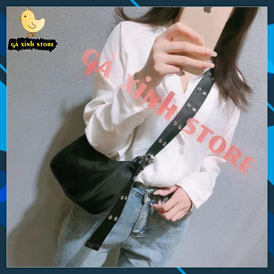 Túi Tote nữ mini đeo chéo vải dù cao cấp kết dây đeo khoen lỗ