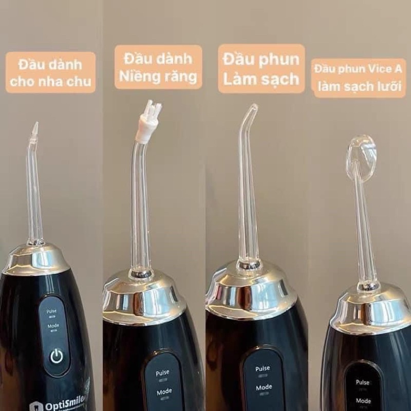 Máy Tăm Nước Cầm Tay Vệ Sinh Răng Miệng 4 Đầu Thay Làm Sạch Sâu, Trắng Răng Có