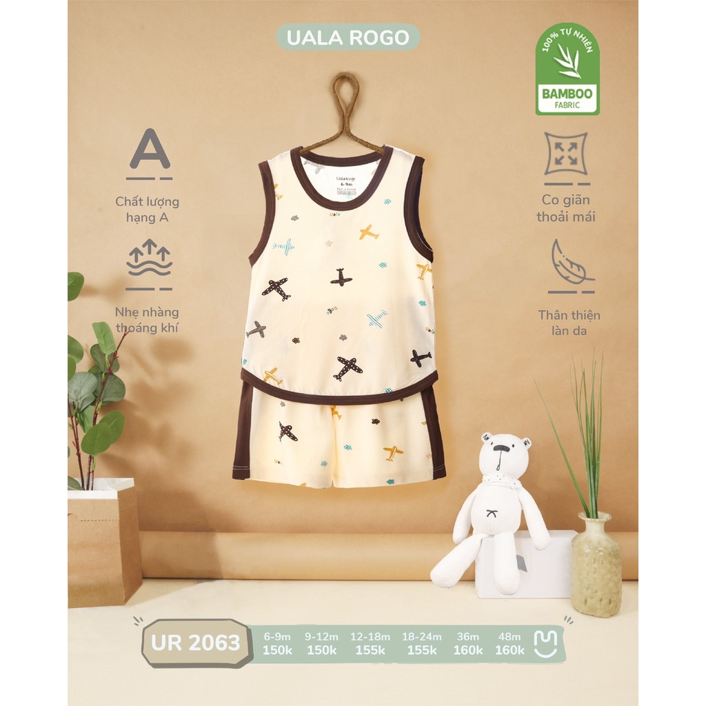 Quần áo ba lỗ cho bé Ualarogo cho bé 6 tháng - 4 tuổi vải sợi tre Bamboo co giãn thoáng mát mềm mịn thấm hút 2063