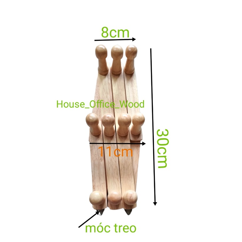 Móc áo xếp treo quần áo, nón bảo hiểm chắc chắn phi 23/Móc áo gỗ 10 núm