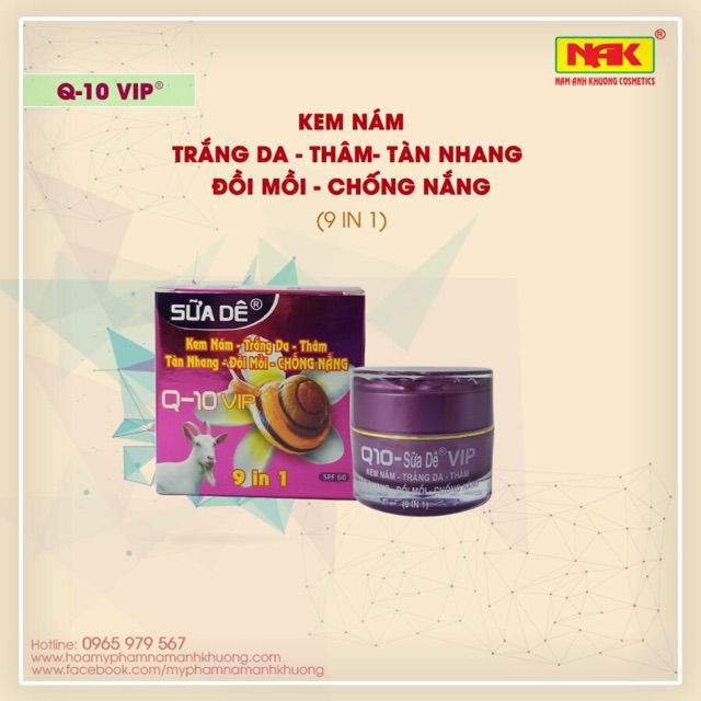 Kem nám -trắng da -thâm -tàn nhang -đồi mồi-chống nắng Q10 sữa dê