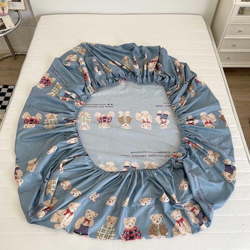 Set ga gối cotton poly gấu xanh mới vải nhập mềm mịn