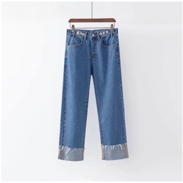 femi.lab Quần jean ống rộng xắn gấu freesize