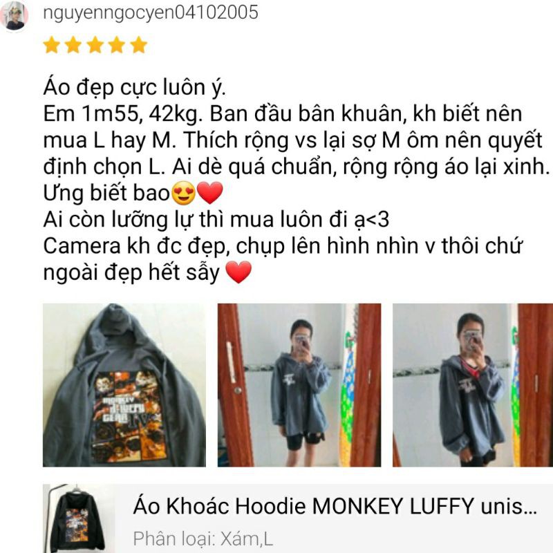 Áo Khoác Hoodie MONKEY LUFFY unisex (Ảnh thật)