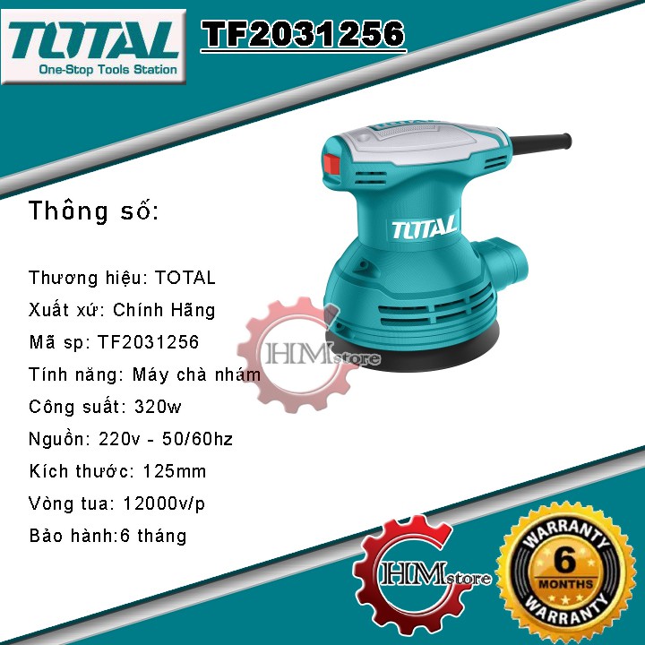 [TOTAL C/hãng] Máy chà nhám tròn TOTAL TF2031256 320w - Chà nhám gỗ bảo hành 6 tháng