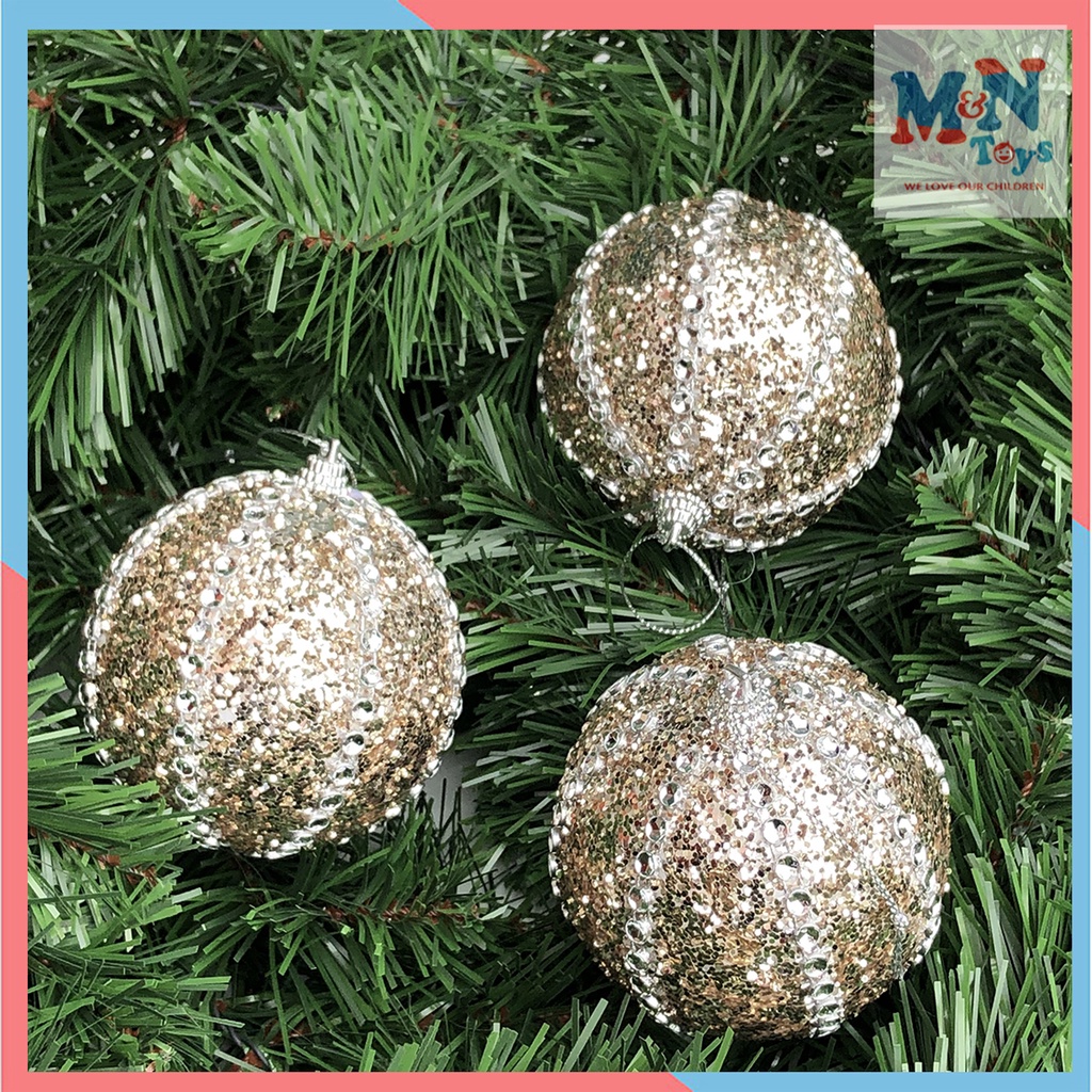 Combo 3 quả châu cao cấp đính hạt treo cây thông Noel trang trí Giáng sinh đường kính 8cm