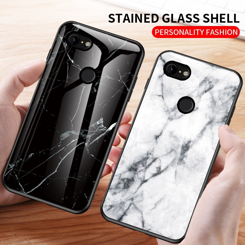 Case Google Pixel 3AXL Pixel 3XL Pixel 2XL Pixel XL Marble Tempered Glass Protective Back Cover