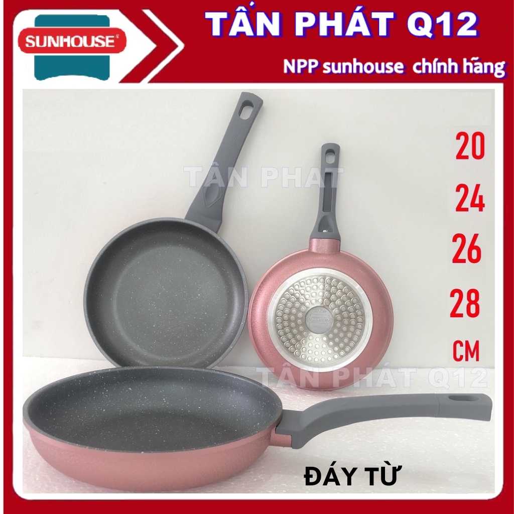 CHẢO ĐÁ ĐÁY TỪ SUNHOUSE 20/24/26/28CM (MÀU HỒNG)