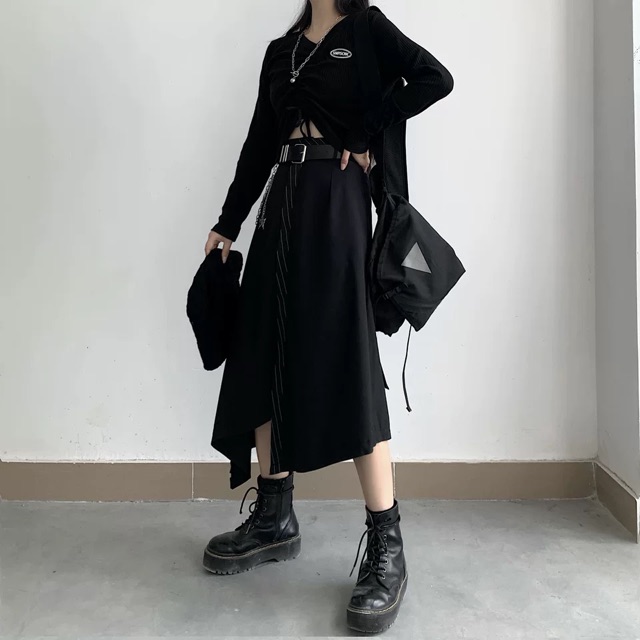 Chân váy dài vạt so le tặng kèm thắt lưng và bộ phụ kiện | BigBuy360 - bigbuy360.vn