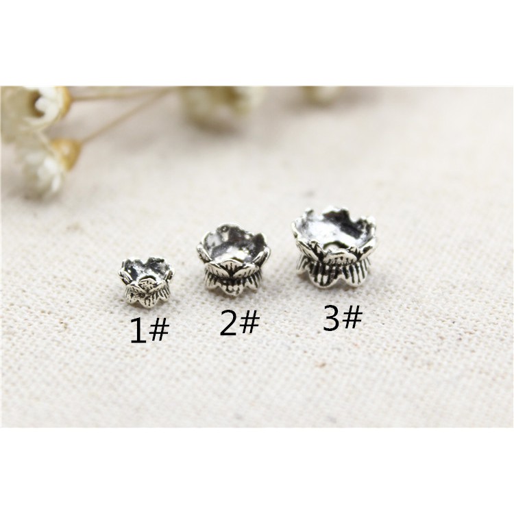 Charm ốp nối hình hoa sen 2 đầu - Charm Bạc 925 - Mã CA050