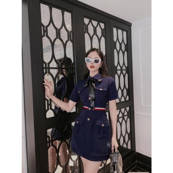 Váy nơ cúc đồng túi trước Lisa_botique hàng thiết kế cao cấp )