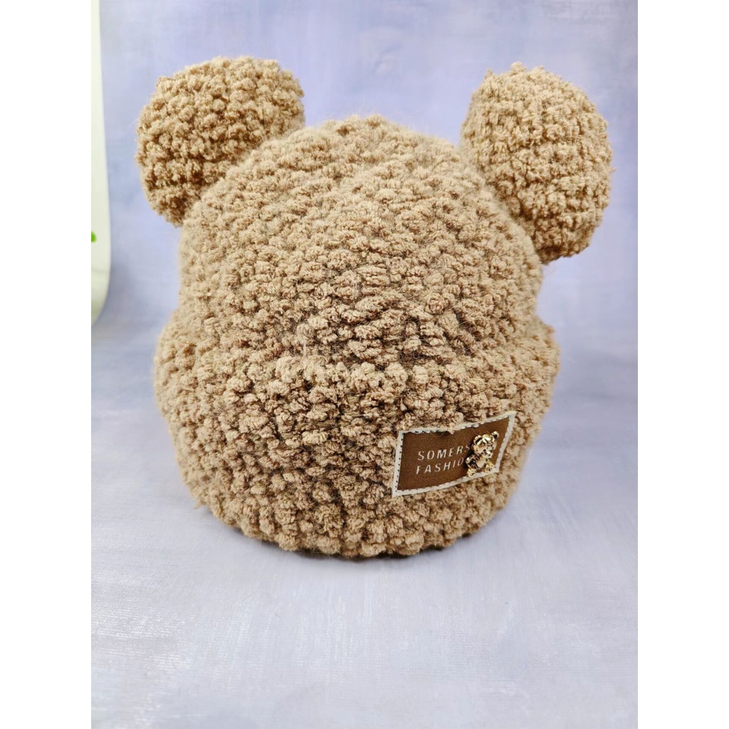 Mũ Len Dệt Kim Đính Tai Gấu Dễ Thương Phong Cách Hàn Quốc Cho Bé