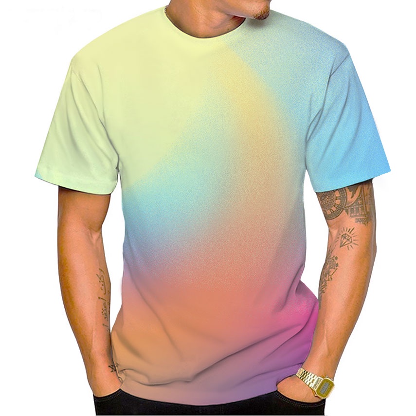 Áo Thun Tay Ngắn Dáng Rộng In Hình 3D Màu Gradient Mau Khô Thời Trang