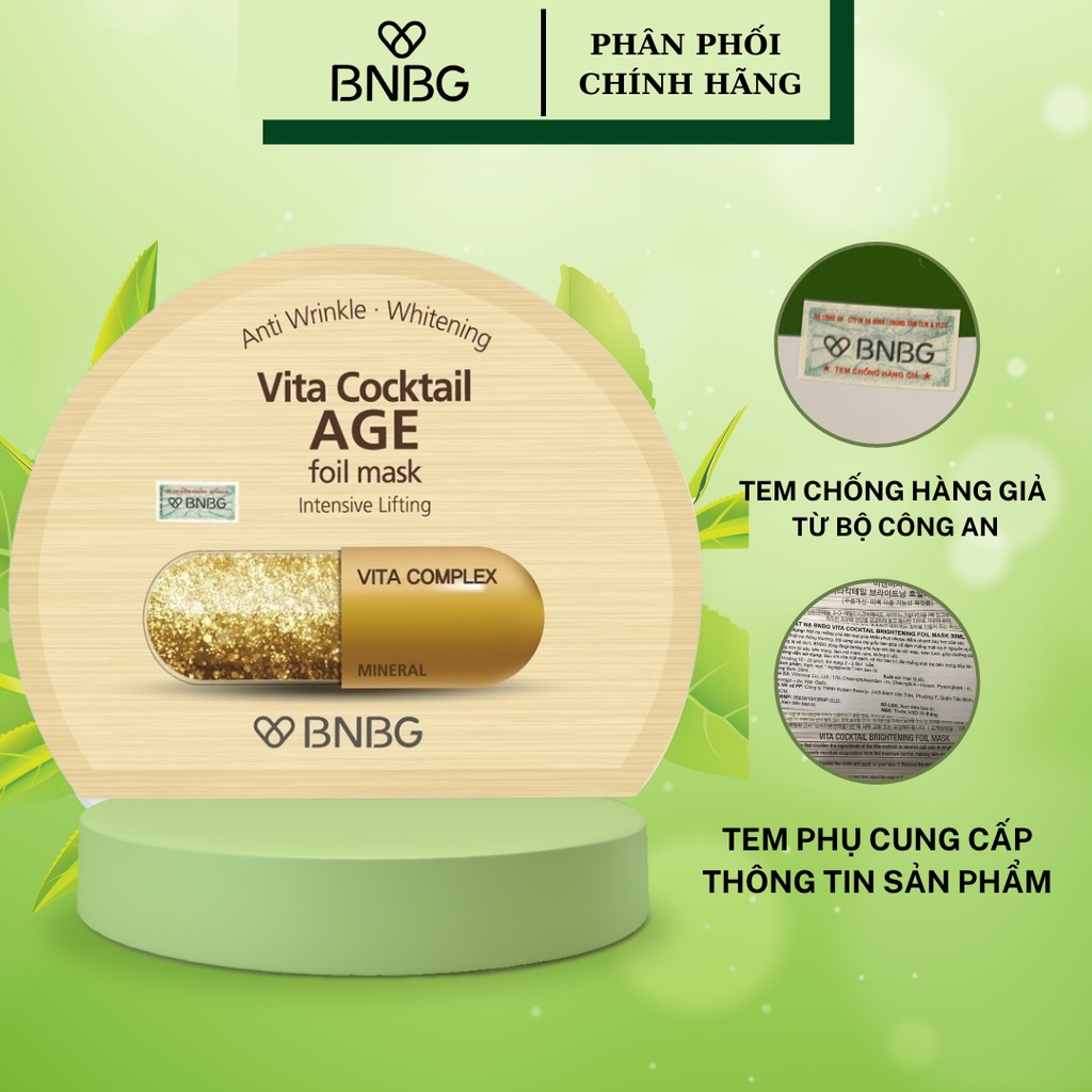 Mặt nạ BNBG thiếc vàng nâng cơ, giảm nếp nhăn BNBG Vita Age Foil Mask Intensive Lifting 30ml