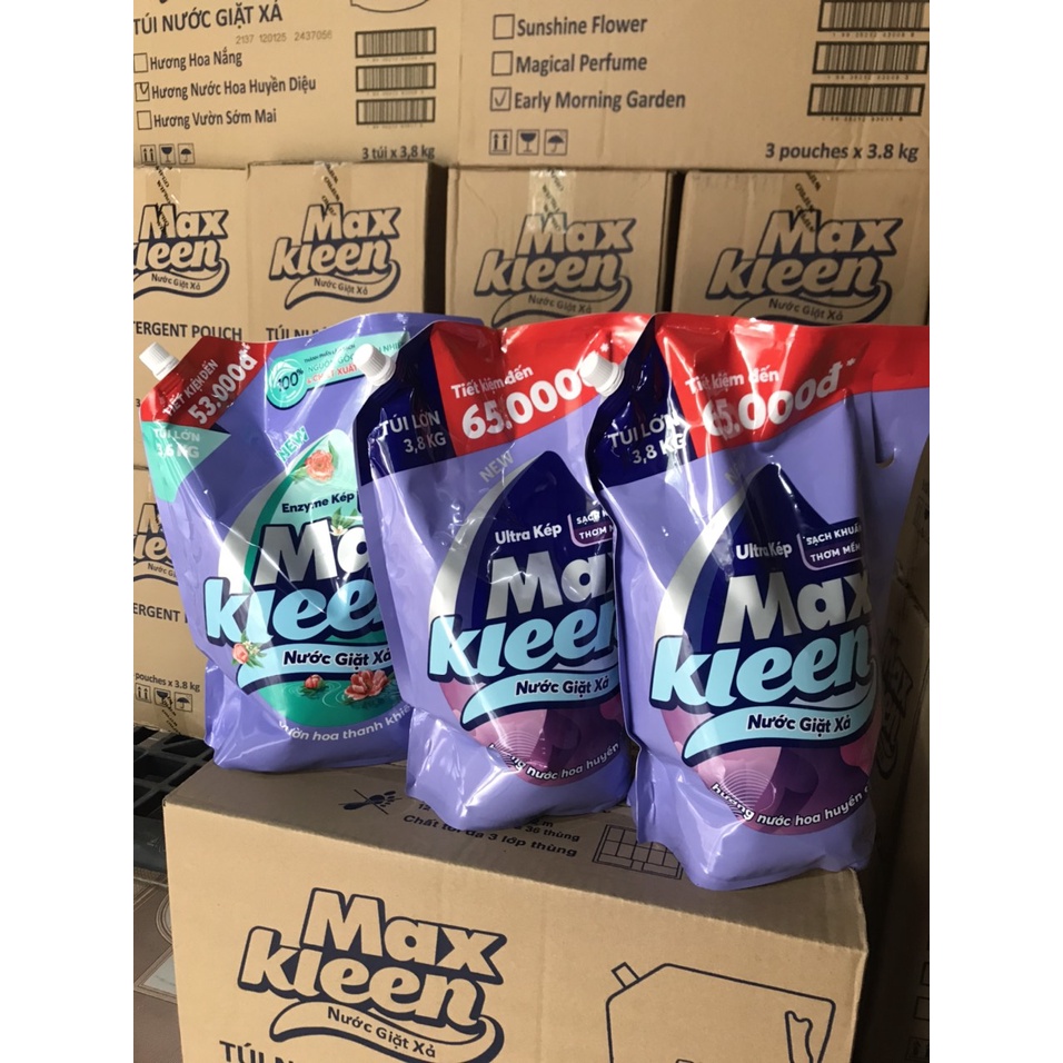 Nước xả maxkleen các hương thơm huyền diệu 3.8kg, hoa nắng 3.8kg, sớm mai 3.8kg, Vườn hoa thanh khiết 3.6kg (Hương mới)