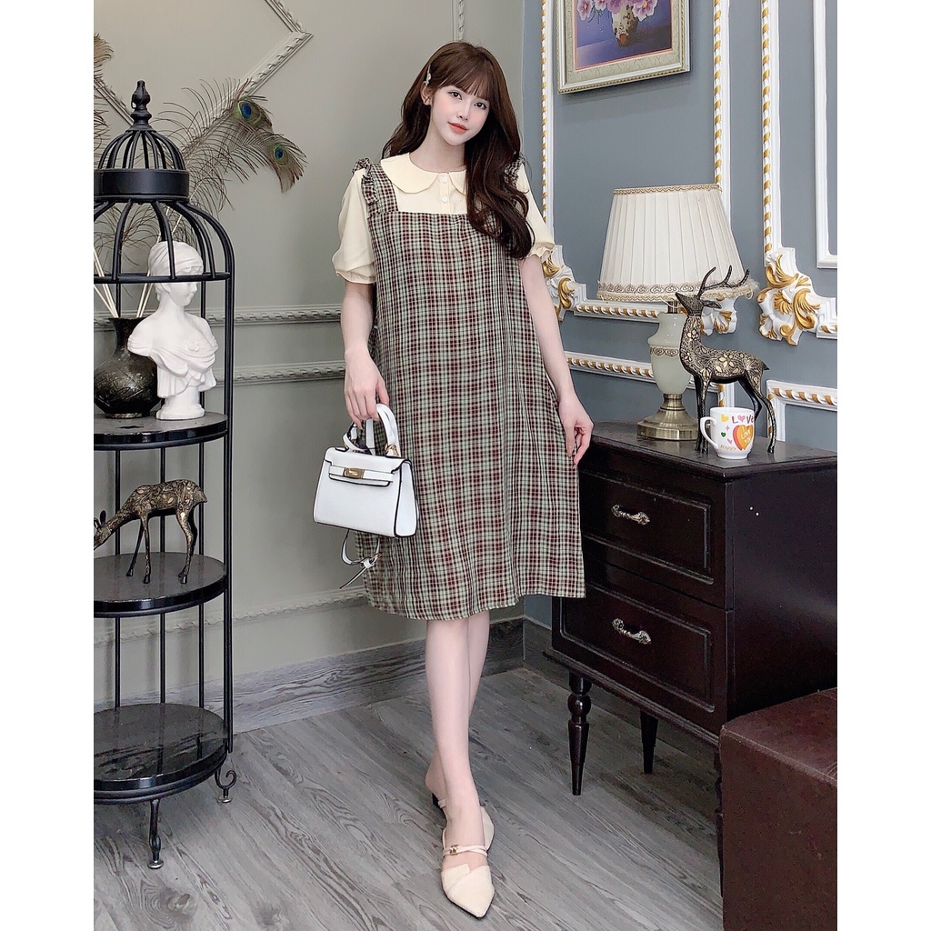 Yếm bầu liền áo thời trang thiết kế kẻ xinh xắn M497 Mom and Baby