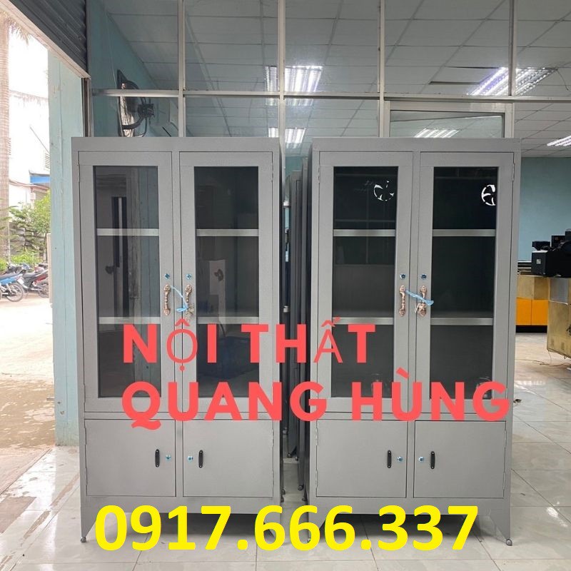 Tủ hồ sơ kính dành cho văn phòng cao cấp sơn dầu màu xám 1m8x90cm