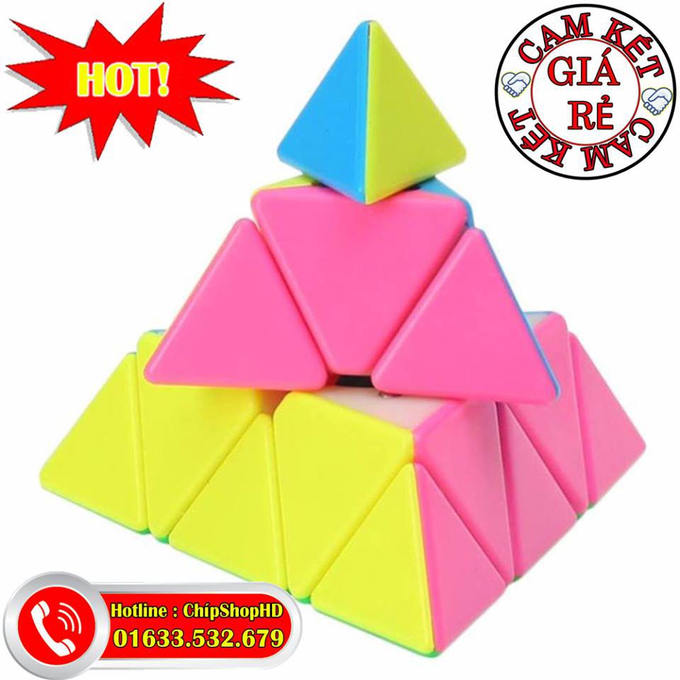 Rubik Tam Giác, Xoay trơn, Không rít, Độ bền cao - Rubik YJ Guanlong Stickerless Rubik hình kim tự tháp.