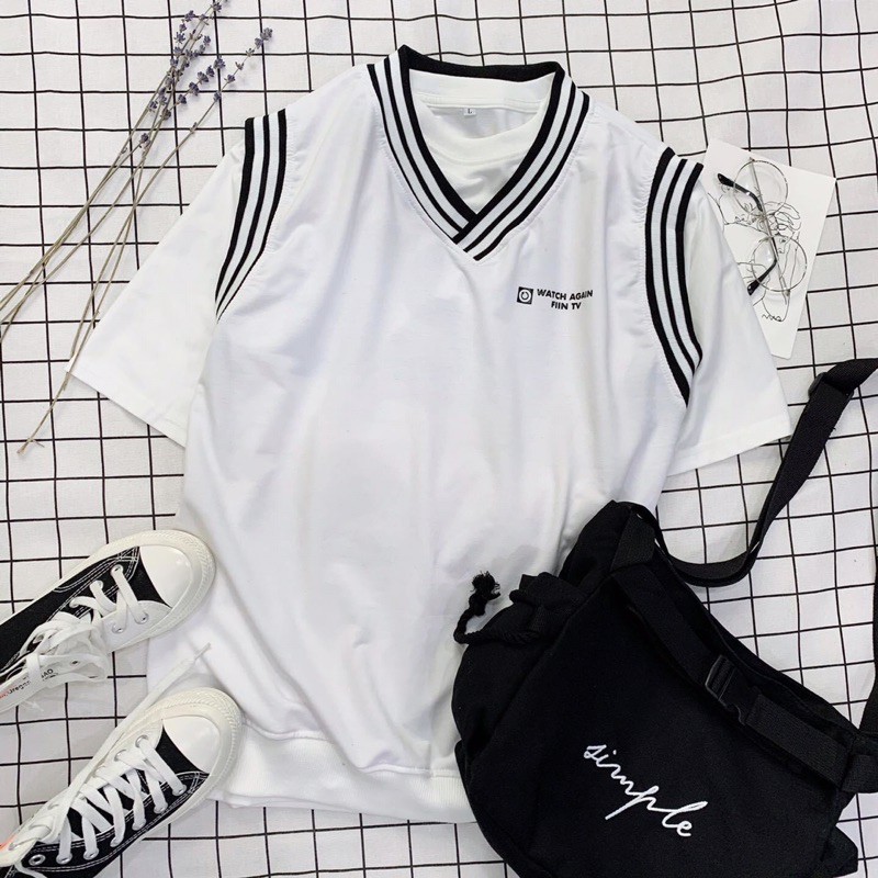 Áo Gile Fiin viền sọc ❤️FREESHIP❤️ Giảm 10K Khi Nhập [ Áo Thun Nữ ] Áo Gile viền 2 sọc❤Nam nữ unisex