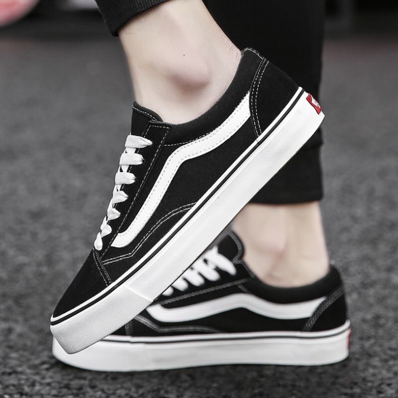 Giày 𝐕𝐚𝐧𝐬 𝐎𝐥𝐝 𝐒𝐤𝐨𝐨𝐥 - Giày Sneaker 𝐕𝐚𝐧𝐬 Đen kẻ trắng nhung nỉ cao cấp nam nữ, đế đúc chắc chắn, cá tính D12