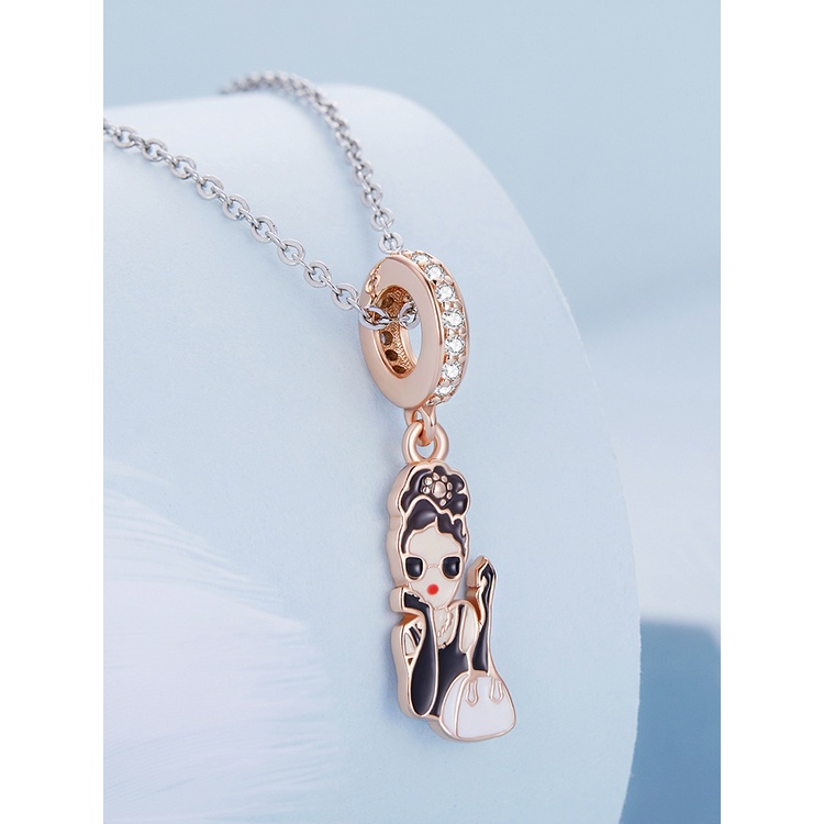 BAMOER Mặt Vòng cổ Tròn Bằng Bạc 925 Thiết Kế Đục Lỗ Thời Trang DIY