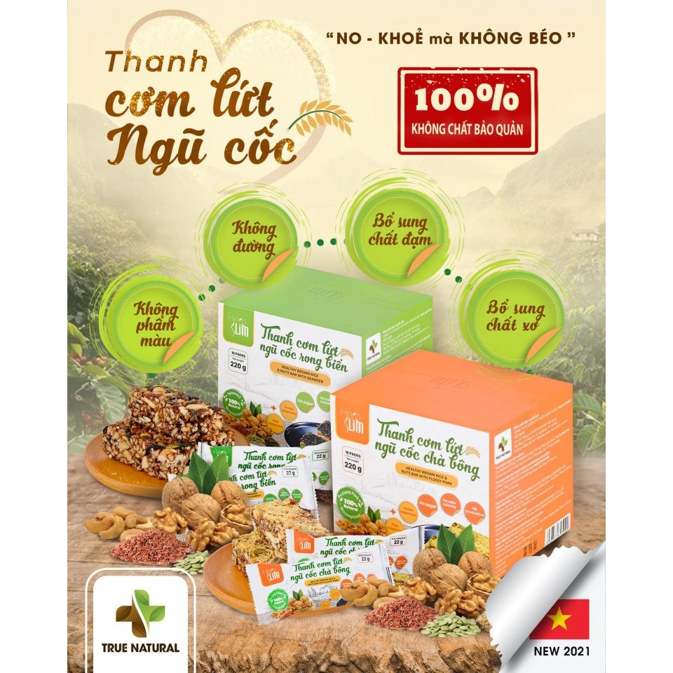 Thanh cơm lứt ngũ cốc Herbslim Chà bông - Hộp 10 gói - Beauty247