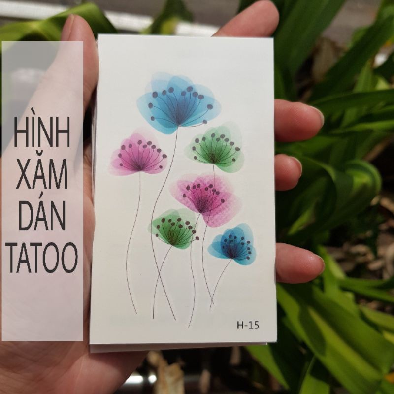 Hình xăm hoa màu loang h15. Xăm dán tatoo mini tạm thời, size &lt;10x6cm