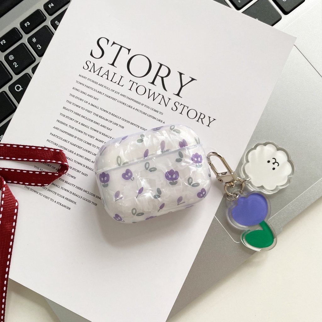 Vỏ Bảo Vệ Hộp Sạc Tai Nghe AirPods 1 2 pro 3 gen3 Bluetooth Không Dây Chất Liệu Silicon Mềm Họa Tiết Hoa Tulip Màu Tím